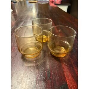 Vintage Amber Glass Rocks Glasses - Set of 3 - MCM Barware